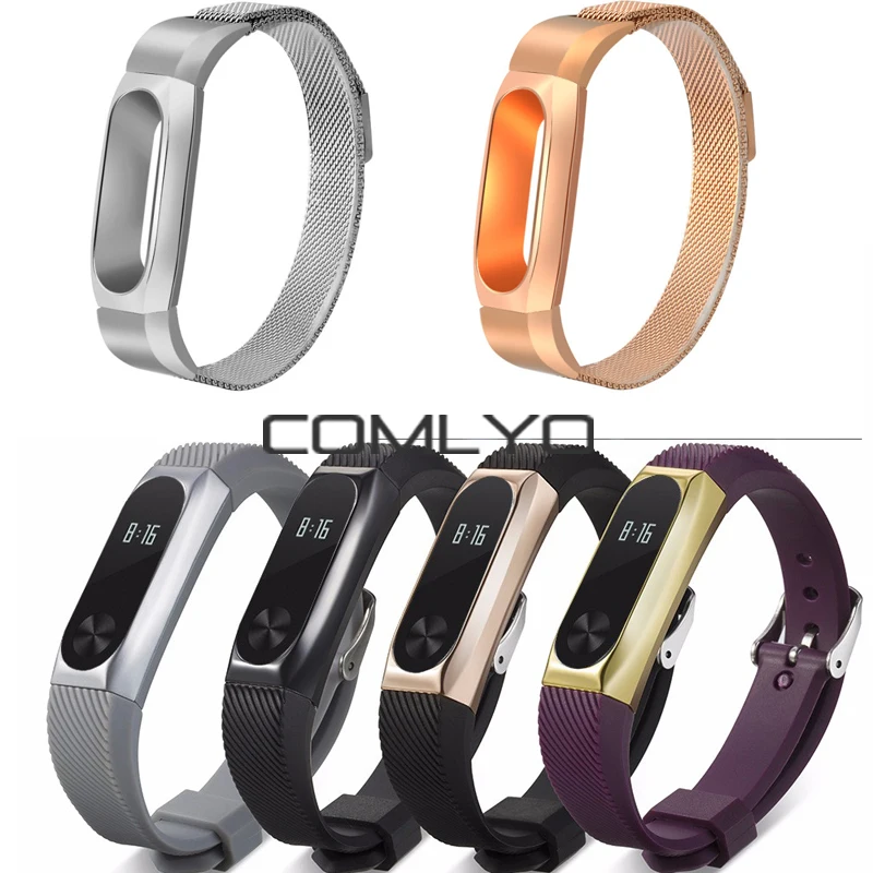 

COMLYO Silicone Rubber Plastic For Xiaomi mi2 Band MiBand 2 Smart Bracelet Replac Strap Wristband With Metal Frame Case Cover