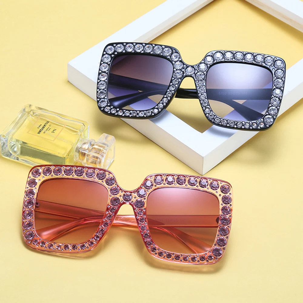KeiKeSweet Роскошные брендовые дизайнерские итальянские солнцезащитные очки с большими кристаллами, квадратные оттенки, женские солнцезащитные очки больших размеров, Ретро стиль, стразы