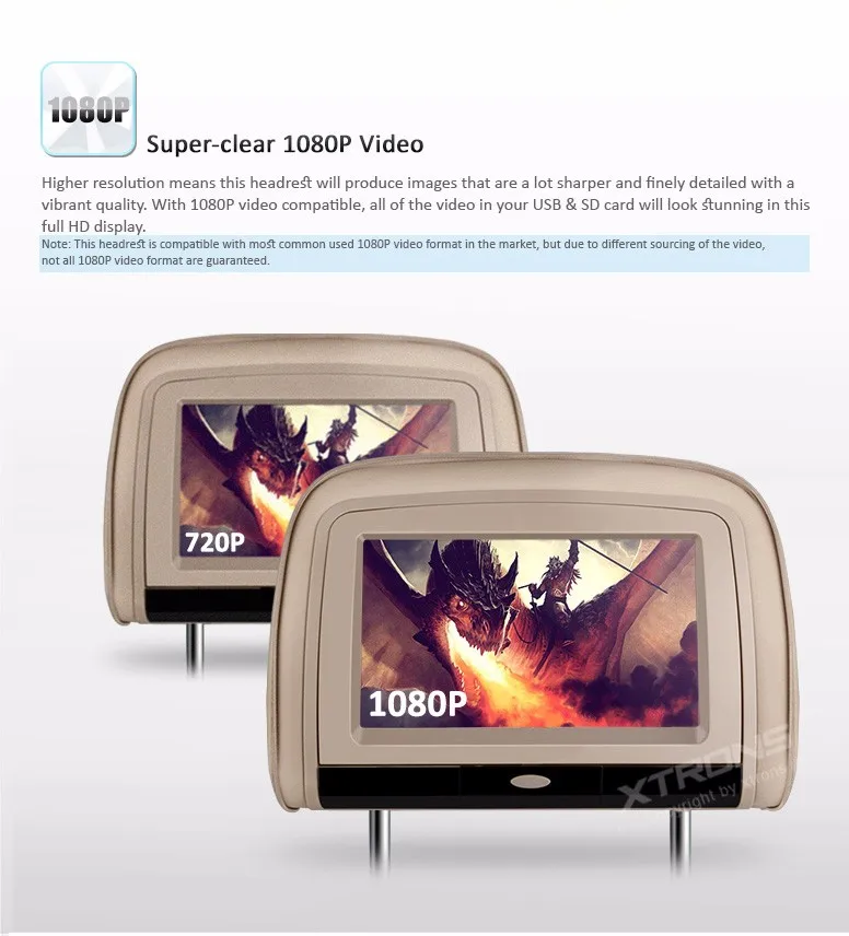 Excellent 2x9" Car Headrest DVD Player with Buit-in HDMI Port 8 Bits & 32 Bits Games Beige Color 3