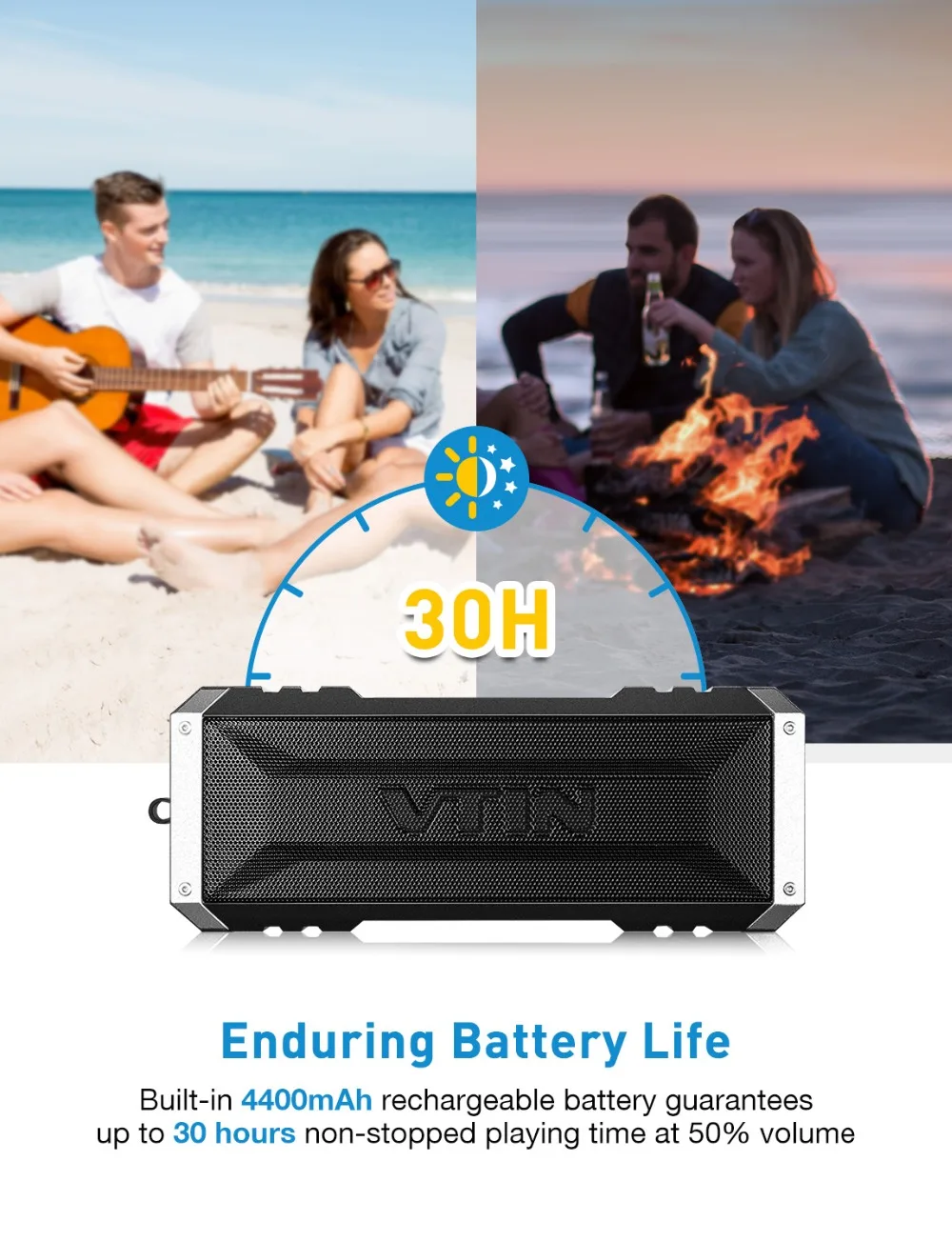 VTIN Punker Portable Wireless Bluetooth Speaker 20W Output Dual 10W Drivers Outdoor Waterproof Speaker with Mic for Smartphones (8)