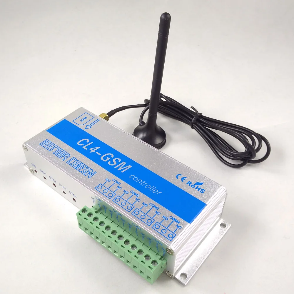 

CL4-GSM Four Relay GSM Controller SMS Call Remote Control Switch ON OFF Garage Door Gate Opener Light Curtain Motor Pump Home