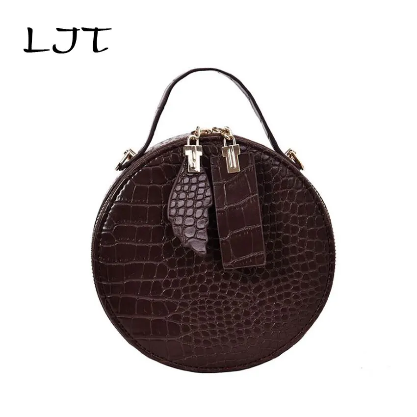 

LJT Retro Crocodile Pattern Small Round Bag Korean Personality Women Handbags PU Leather Female Casual Portable Shoulder Bag