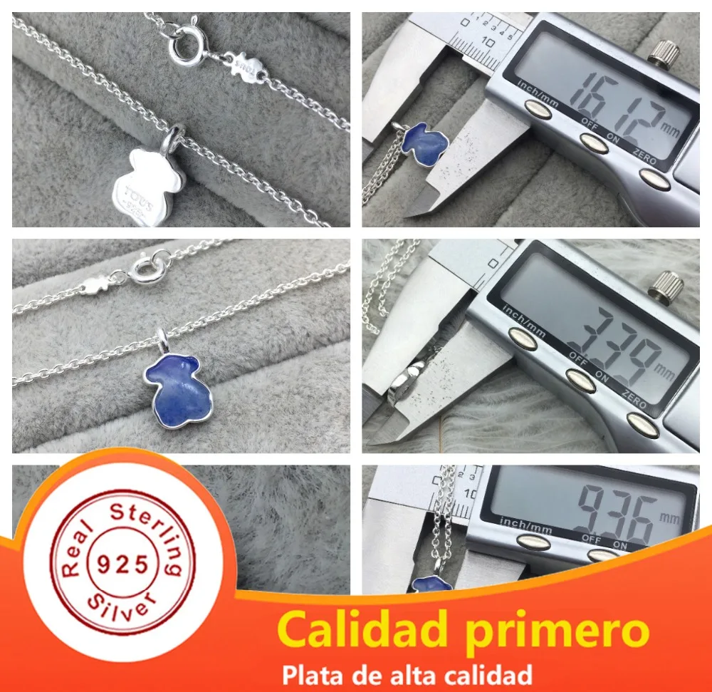 

EDELL 100% 925 Sterling Silver New 1:1 Bear Blue Line Stone Sweet Pendant Necklace Female Fashion Clavicle Chain 615434530