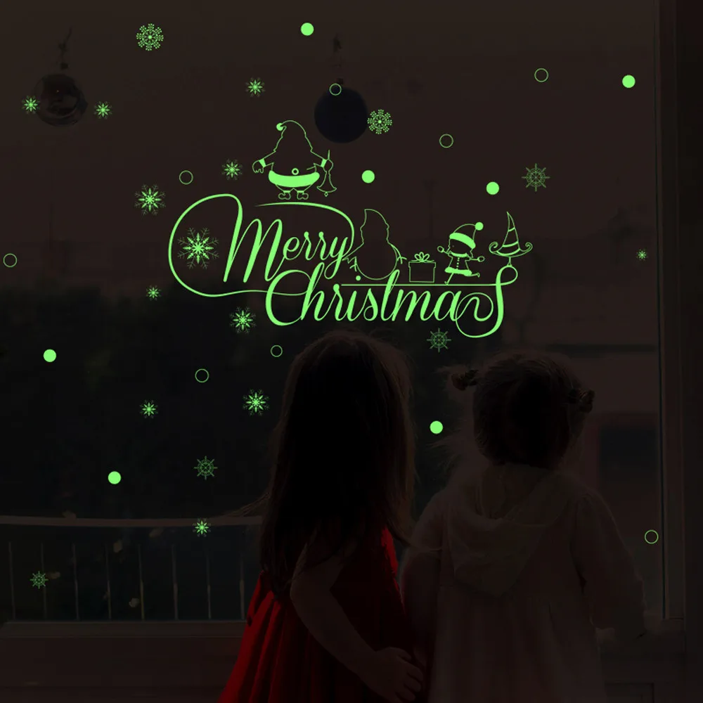 Merry Christmass Светящиеся Настенные наклейки Съемный магазин окна стикеры s тепло искусство наклейки для домашнего декора enfeies natal