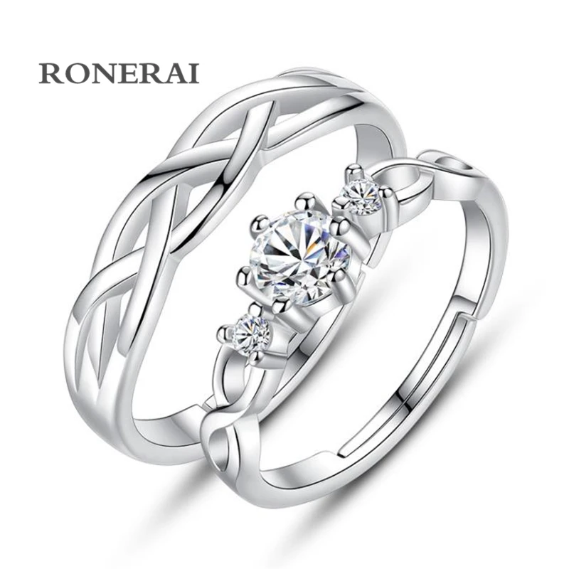 

KOFSAC Luxurious Crystal Cubic Zirconia Lovers Ring 925 Sterling Silver Rings For Women men Engagement Girl Jewelry Gift