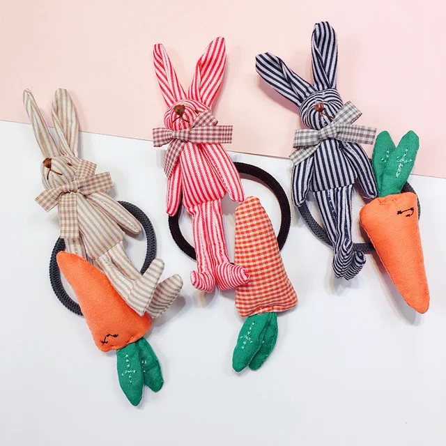 Best Offers Korean Rabbit Dolls Hair Accessories For Girls Handmade Hair Tie Dimensional  Cartoon Elastic Hair Band Gum For Hair Tie
