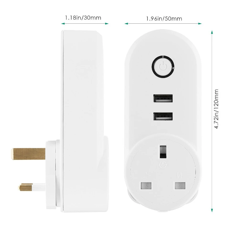 Умная розетка Великобритании с 2 USB зарядным устройством, Wi-Fi, управление таймером, функция голосового управления Alexa Echo и Google Home IFTTT