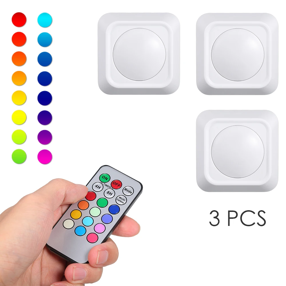 3 шт. RGB светодиодный светильник для шайбы меняющий цвет питание от батарейки