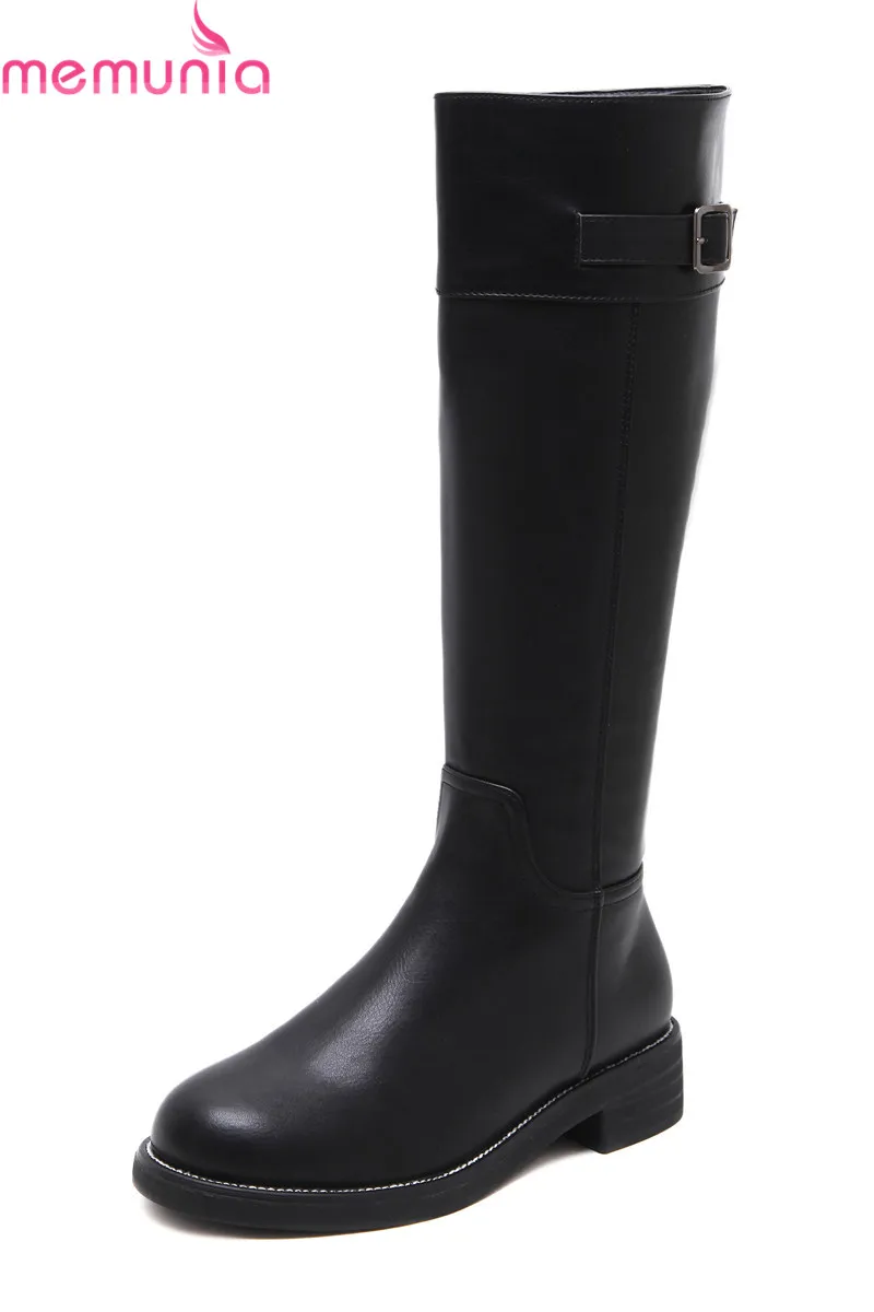 

MEMUNIA 2020 new arrival knee high boots solid black round toe long boots womens buckle zip low heels casual shoes size 35-39
