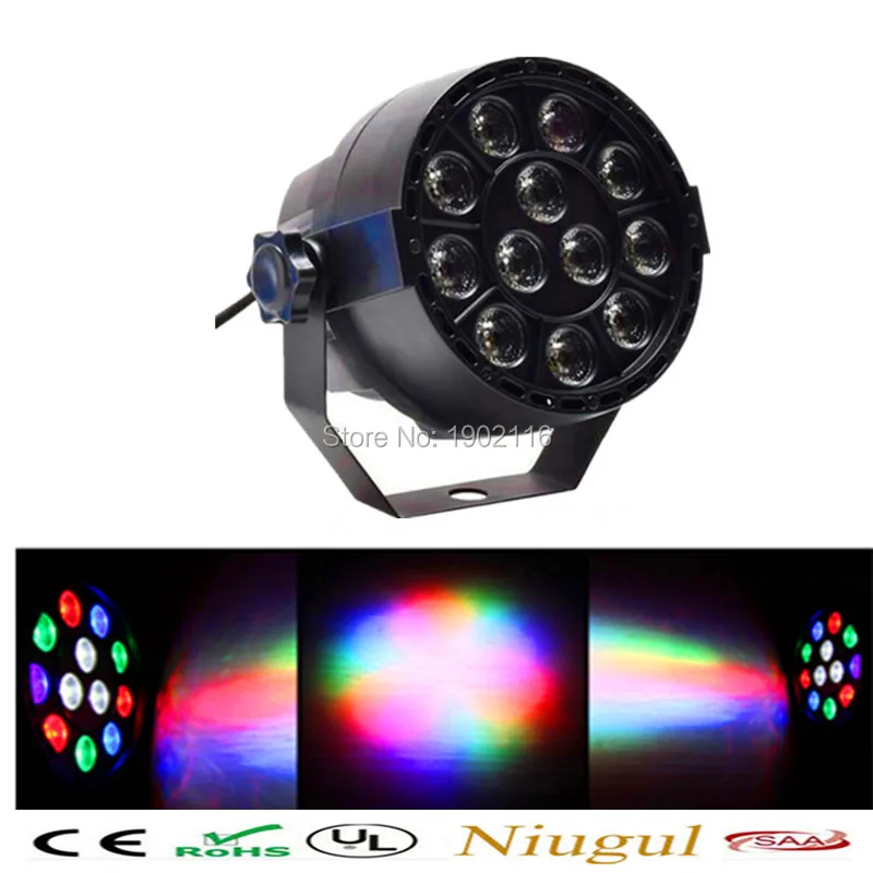 

New Professional LED Stage Light 12X3W RGBW PAR LED Lighting Effect DMX512 Master-Slave Led Flat par for Disco Party KTV dj bar