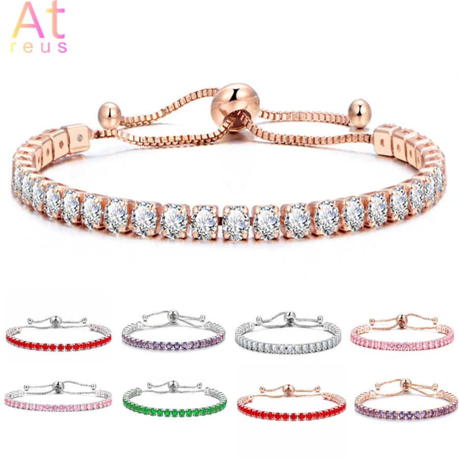 

Zirconia Adjustable Bracelet Bangle for Women Captivate Bar Slider Brilliant CZ Rose Gold/Silver Color Jewelry Pulseira Feminina