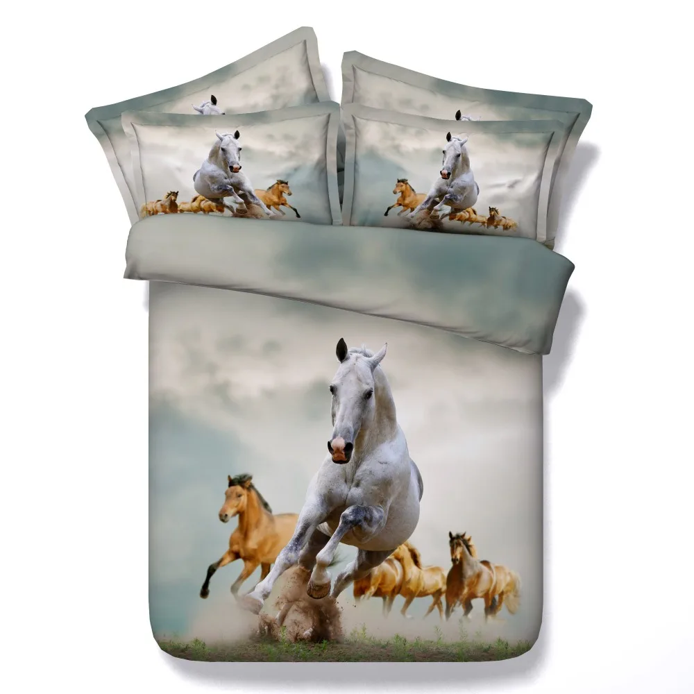 New Vivid Running Horses Printing 4 Pcs Duvet Cover Sets 3d Animals