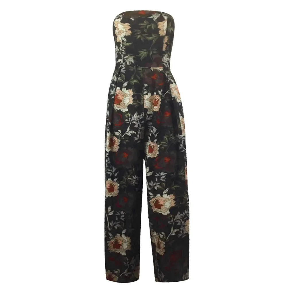

FeiTong Women Floral Printing Bodysuits Off Shoulder Jumpsuits Femme Macacao Sleeveless Rompers Jumpsuit Playsuit