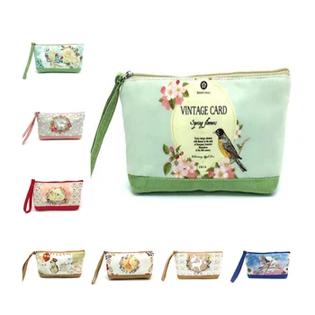 

2019 New Women Ladies Printing Canvas Zipper Small Makeup Bag HandBags 6 inch Phone Bag Square Cosmetic Bags