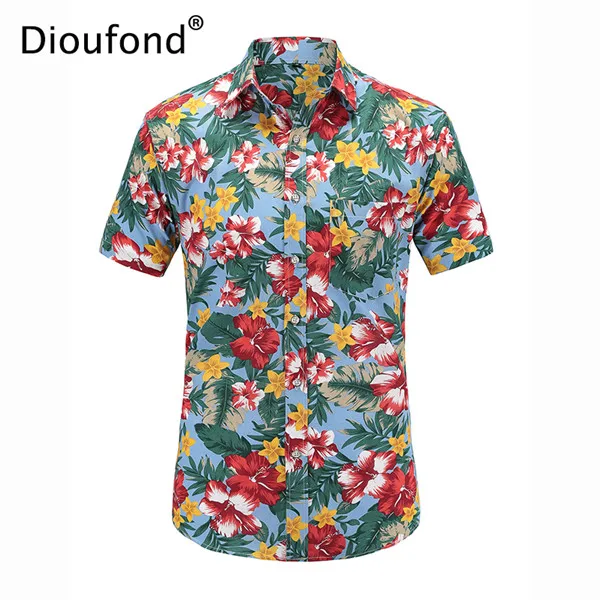 Dioufond Мужская Повседневная летняя гавайская рубашка с коротким рукавом, мужская рубашка на пуговицах с цветочным принтом ананаса, новинка, S-3XL - Цвет: JS046PR001