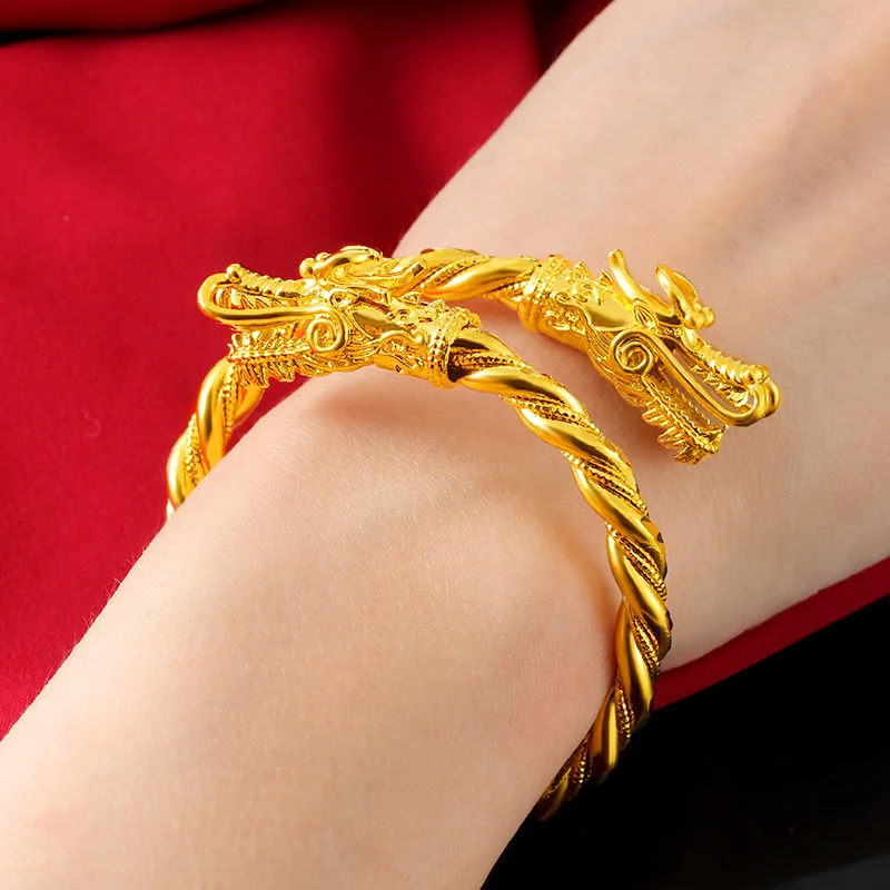 

African Gold Bracelets for Women Dragon Bangle Bracelet Wristband Pulseira Femme Wedding Bridal Jewelry Birthday Gifts Bijoux