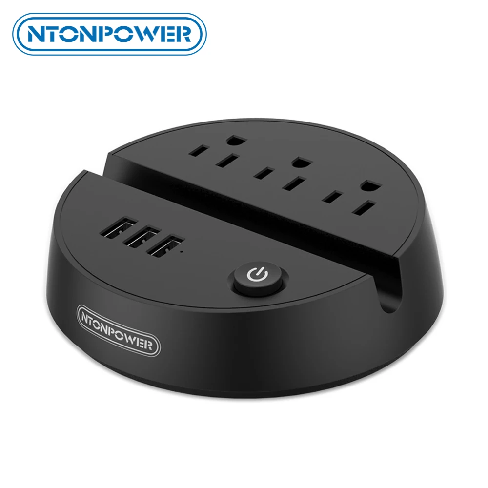 

NTONPOWER ODY Portable US Electrical Plug Power Strip 3 Outlets 3 USB Charging Port with Phone Holder and Detachable Power Cord