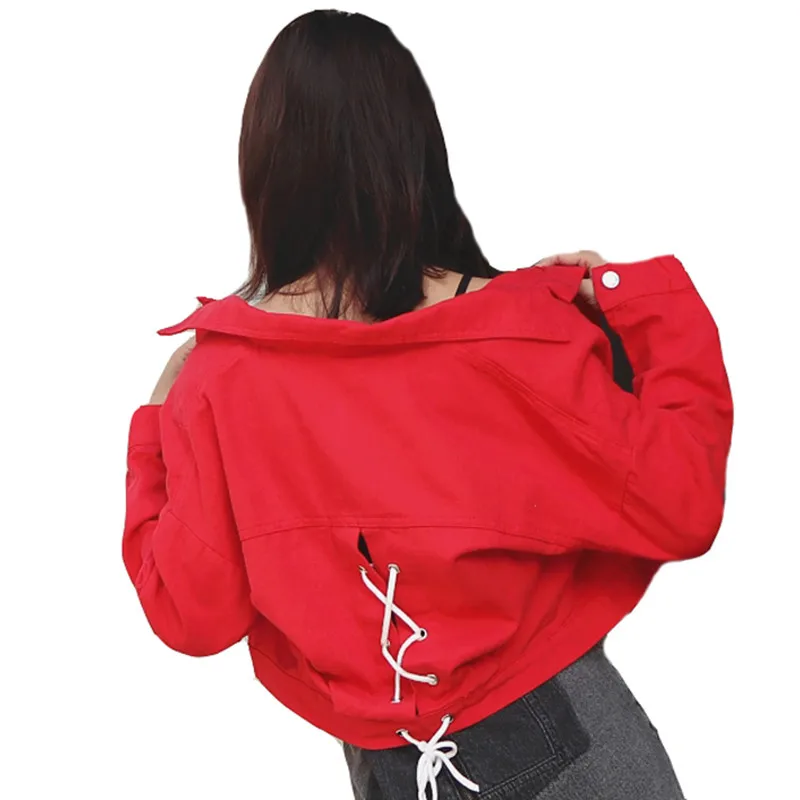 

Candy Color Short Denim Jacket Women Lace Up Casual BF Outwear Female 2019 Fashion Korean Long Sleeve Jeans Coat White Blouson