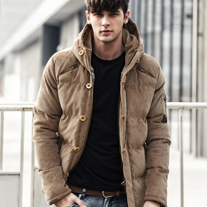 Chaqueta holgada de estilo inglés para hombre, Parka de invierno, de cintura ancha, con un solo pecho, chaquetas acolchadas hombre, bolsillos, abrigo corto y cálido|Parkas|