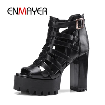 

ENMAYER 2020 New Block Heel Gladiator Sandals Women Sexy Evening Party High Heels Ladies Fashion Peep Toe Platform Sandals CR292