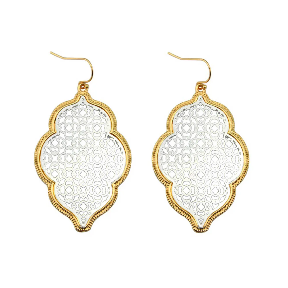 

LET IT BE Two Tone Filigree Earrings for Women 2017 Trendy Large Geometric Morocco Dangle Earrings Jewelry Wholesale