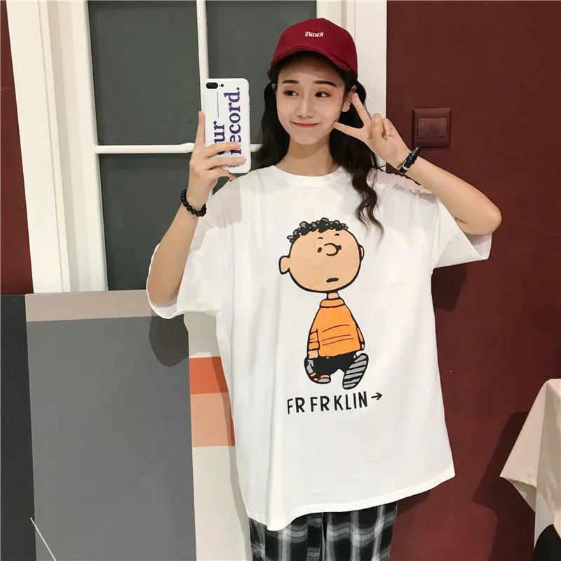 

2019 New Summer 1/2 Sleeve Tshirt Print Boy Fashion girl Tees Cotton Tee Female Loose Couples Top White Harajuku Oversize Tshirt