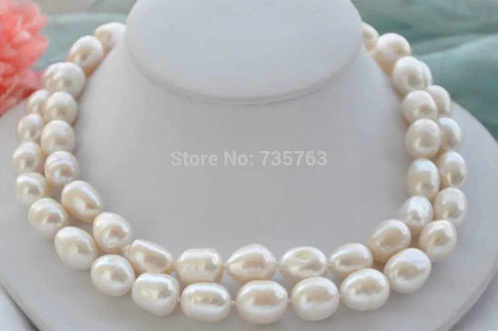 

HOT N971 2strands Huge 16mm white rice freshwater pearl necklace