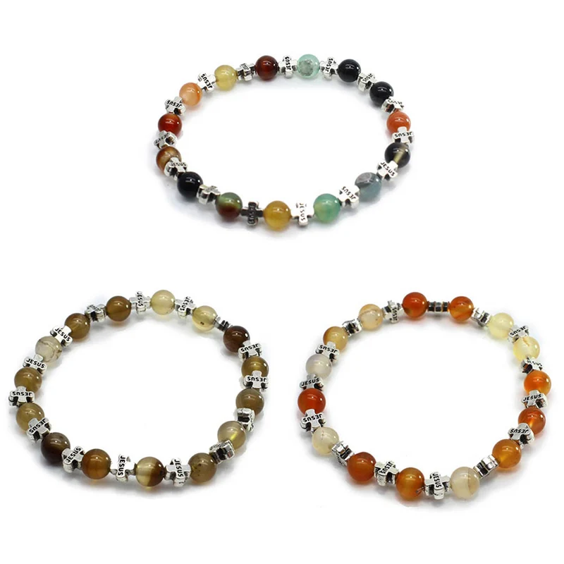 

GIRL 6MM Stone Beaded Cross Bracelets For Women Stretchy Bracelet Female Jewelry