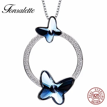 

Romantic 925 Sterling Sliver Austria Crystal Charm Necklaces Glaring Circle Round Butterfly Design For Women Jewelry Gift zk40