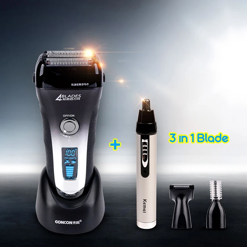

Rechargeable Electric Shaver 4-blade Cutting System LCD Display Razor Beard Trimmer nose ear Trimmer eyebrows Hair Removal Men