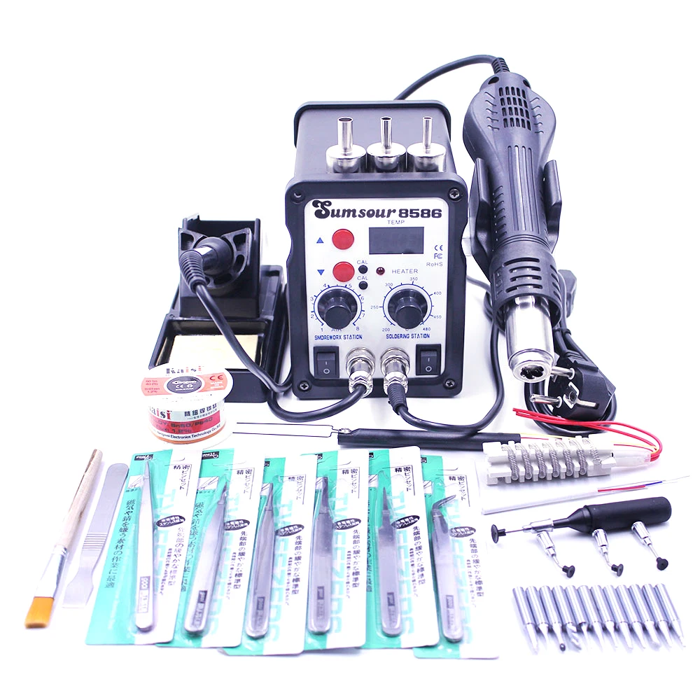

Soldering Station 8586 700W 2 in 1 Hot Air Gun Solder Iron BGA Rework Desoldering Station Heat Gun Welder Repair Tool Free Gifts
