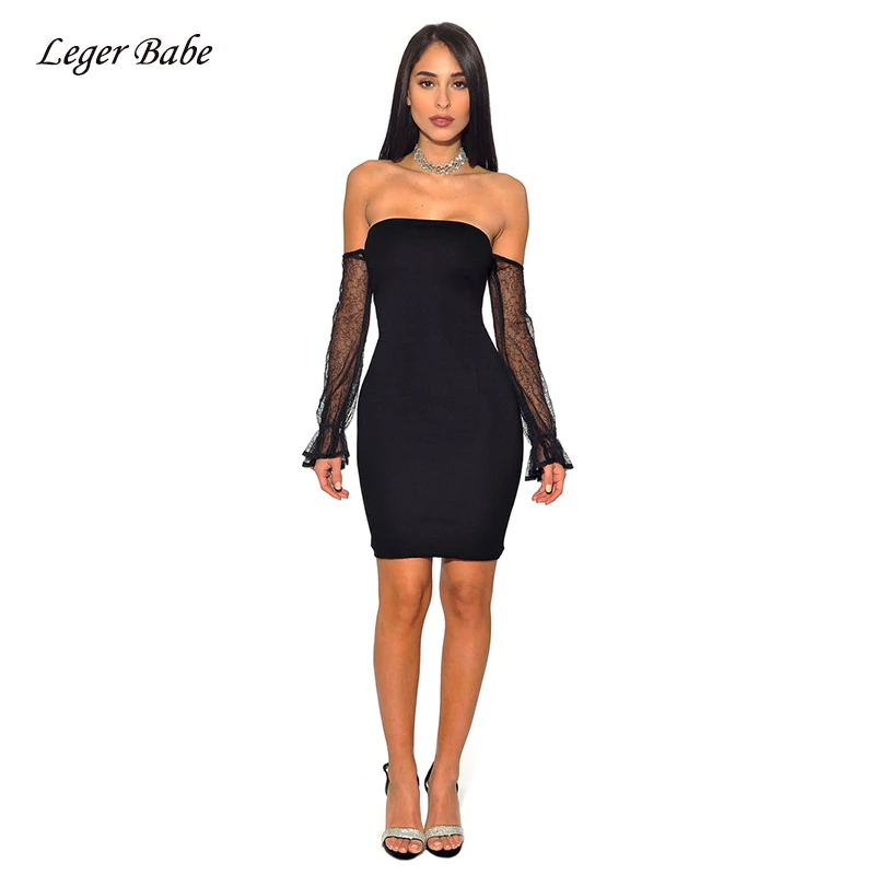 Leger Babe/ новые летние женские платья высокого качества черного цвета без бретелек, сексуальное платье с длинным рукавом, бандаж знаменитости для вечеринок