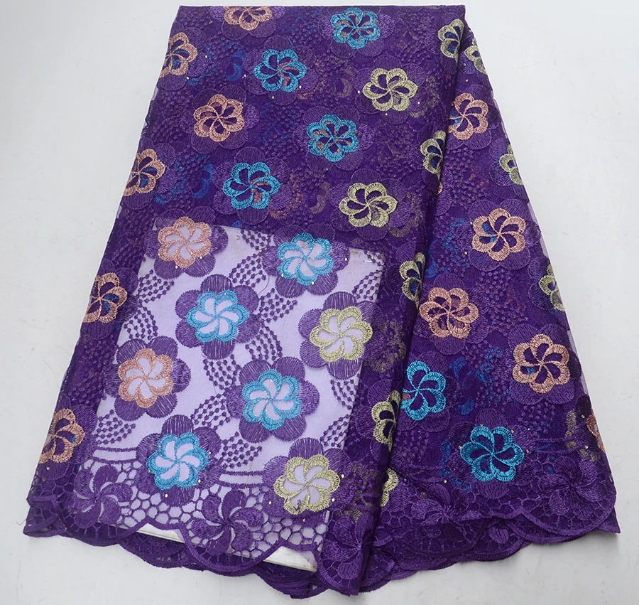 

Newest Flower Style Purple African Net Lace Embroidered Fabric Nigerian Laces Fabric For Party Dress French Tulle Lace