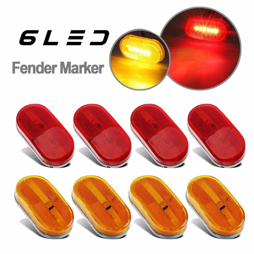 12V Amber 4" x 2" Bright 6 LED Trailer Marker Lamp Light Side Front