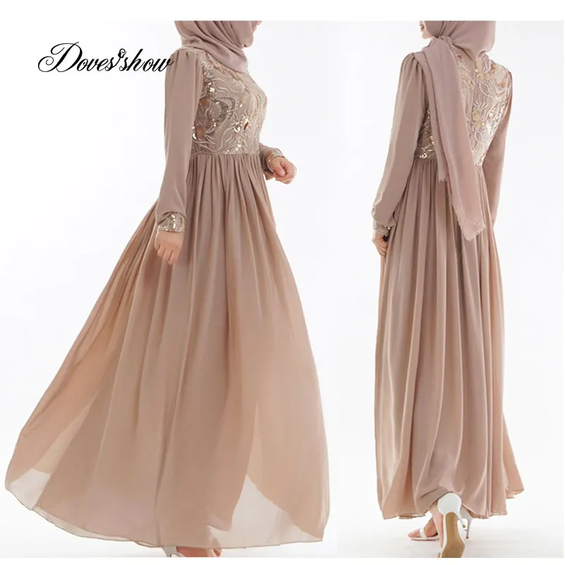 

3D Embroidered Sequins Muslim Dress Abaya Islamic Women Jilbab Djellaba Robe Musulmane Turkish Baju Lace Party Dress 5 colors