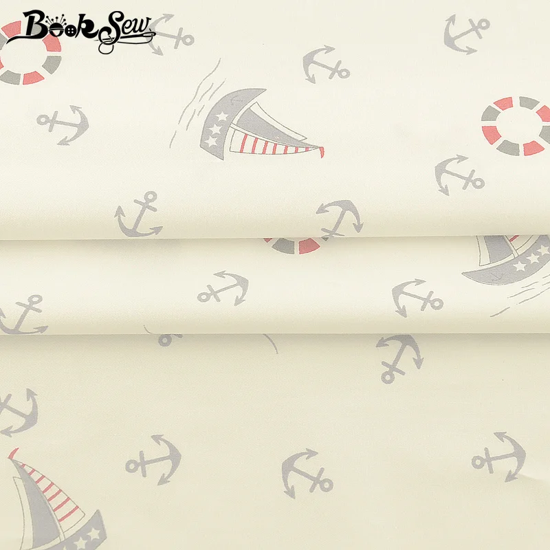 Материал для платья Booksew 100% хлопок Telas Tecido Печатный белый морской якорь лоскутное