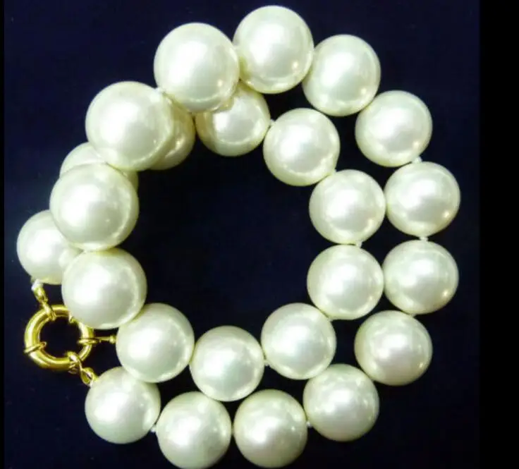 

classic jewelry 16MM White round bead Natural SOUTH SEA SHELL PEARL NECKLACE JEWELRY 18'' 45cm