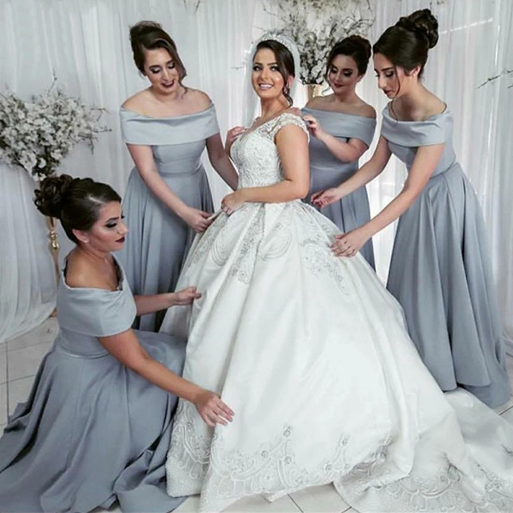 

Bbonlinedress Grey A Line Boat Neck Bridesmaid Dresses 2019 Robes de demoiselle d'honneur Wedding Party Dresses