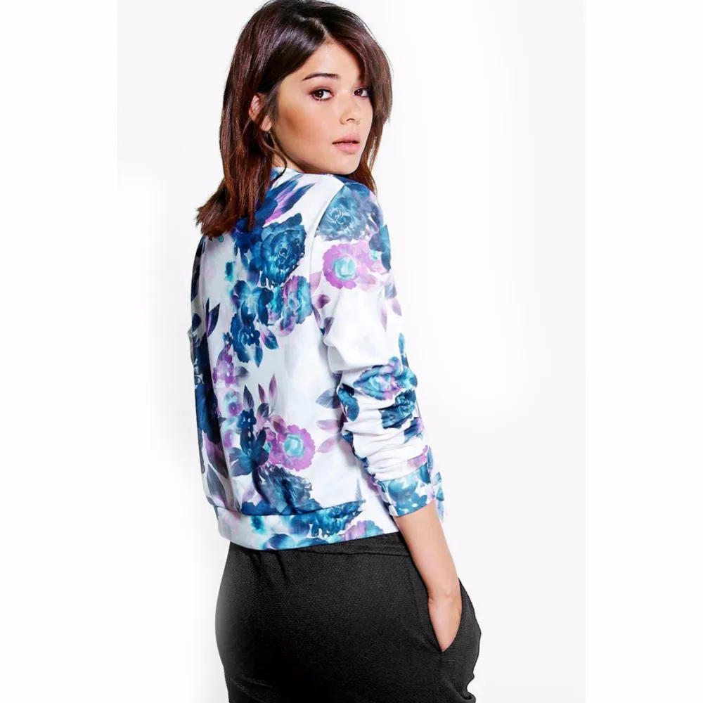 Fashion Floral Print Women Basic Coats Autumn Winter Bomber Jacket Long Sleeve Casual Basic Jackets Jaqueta Feminina (Us 10-18W)