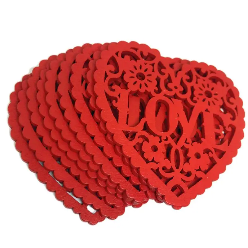 

10 Pcs Wooden Heart Decorative DIY Heart Hanging Cutout Love Ornament Pendant Discs Slices for Wedding Christmas