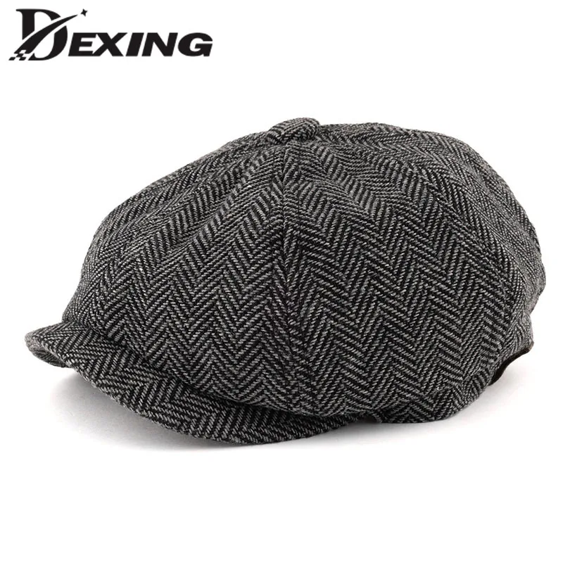 

Men Octagonal Big size Berets Herringbone Gatsby Tweed Cap Newsboy Male Beret peaky blinders hat spring Women Flat Beret Hats