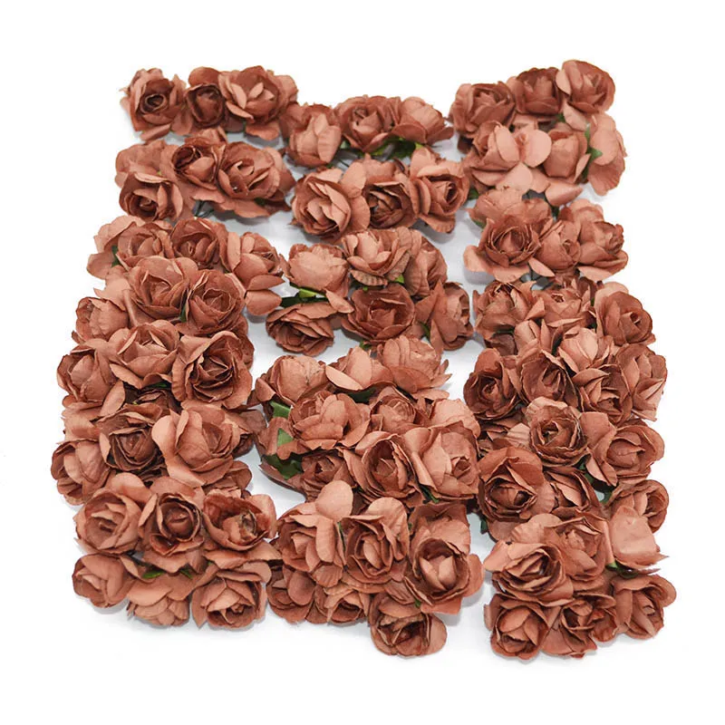 144 шт 3 см Многоцветный Искусственный Цветок Азалии бумажная Роза голова для украшения свадебной вечеринки дома DIY венки товары для рукоделия - Цвет: F15 Coffee