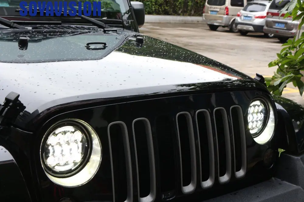 Black 80W LED Daymaker Motorcycle Headlight with White-Amber DRL for Jeep Wrangler Rubicon Sahara Harley Street Glide Road King 5_