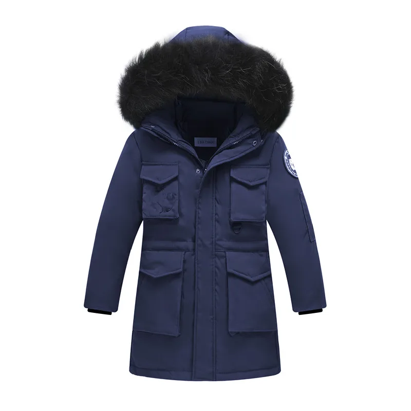 

2019 Winter Boy Duck Down Jackets Teenager Kids Long Model Fashion Design Kids Warm Down Parkas Fur Children outerwear -30degree