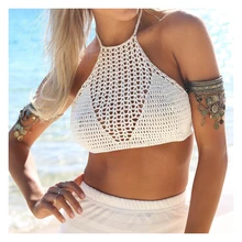 Ручной работы с лямкой через шею крючком Топ, Летний Стиль Топ, нежный Топ, пляжная одежда, фестиваль Топ