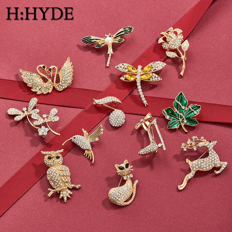 

H:HYDE Alloy Gold Color Enamel Butterfly Crystal Bird Brooches Men & Women's Metal Rhinestone Insects Banquet Wedding Brooch