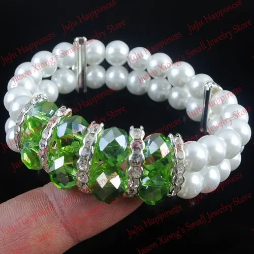 Мода кристалл стеклянная имитация жемчуга эластичные браслеты свободные diy медные аксессуары бисерный браслет цельный gcb1150 - Окраска металла: green crystal