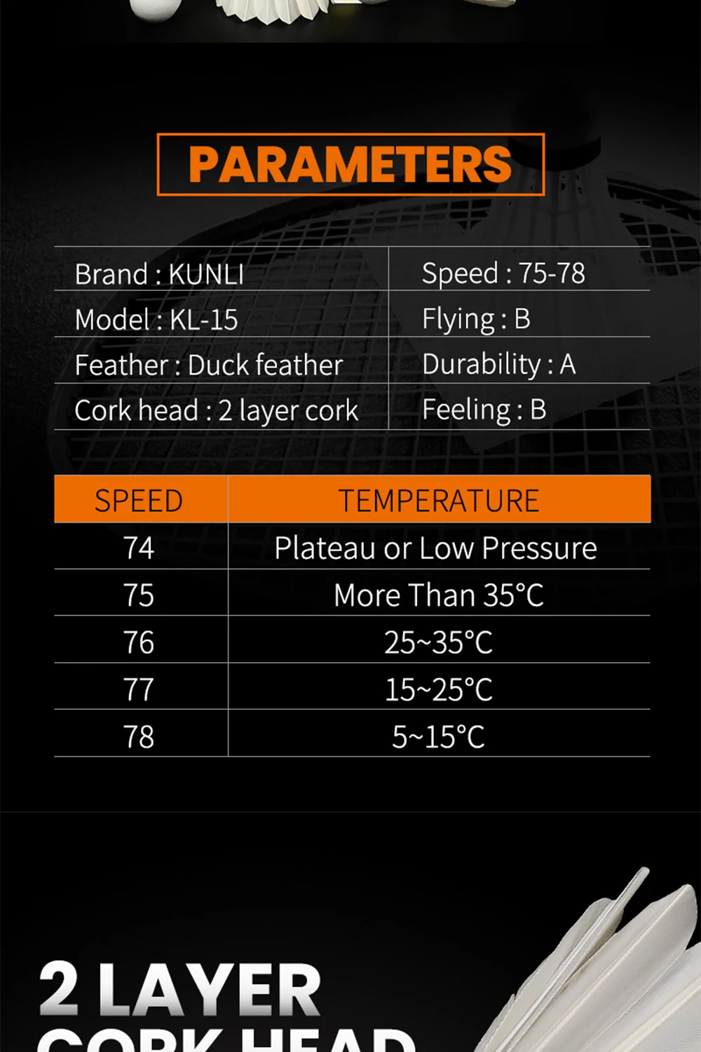 Kunli воланы для бадминтона KL-15 класса c Волан из утиных перьев для тренировок суперпрочные