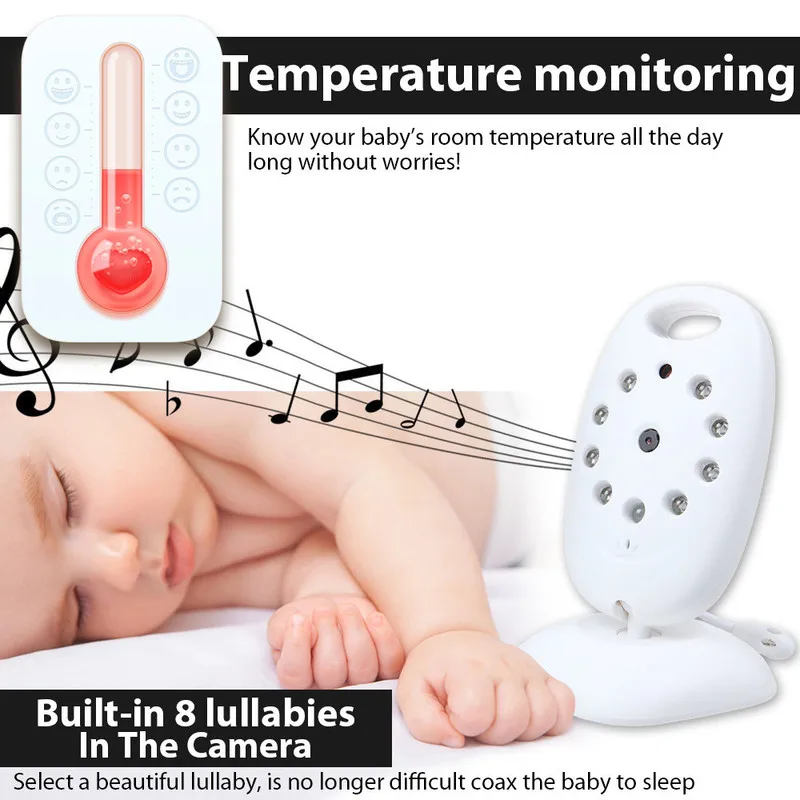Infant Wireless Digital Video Baby Monitor Camera Surveillance Monitors Automatic Music Night Vision Temperature Nanny Monitor  