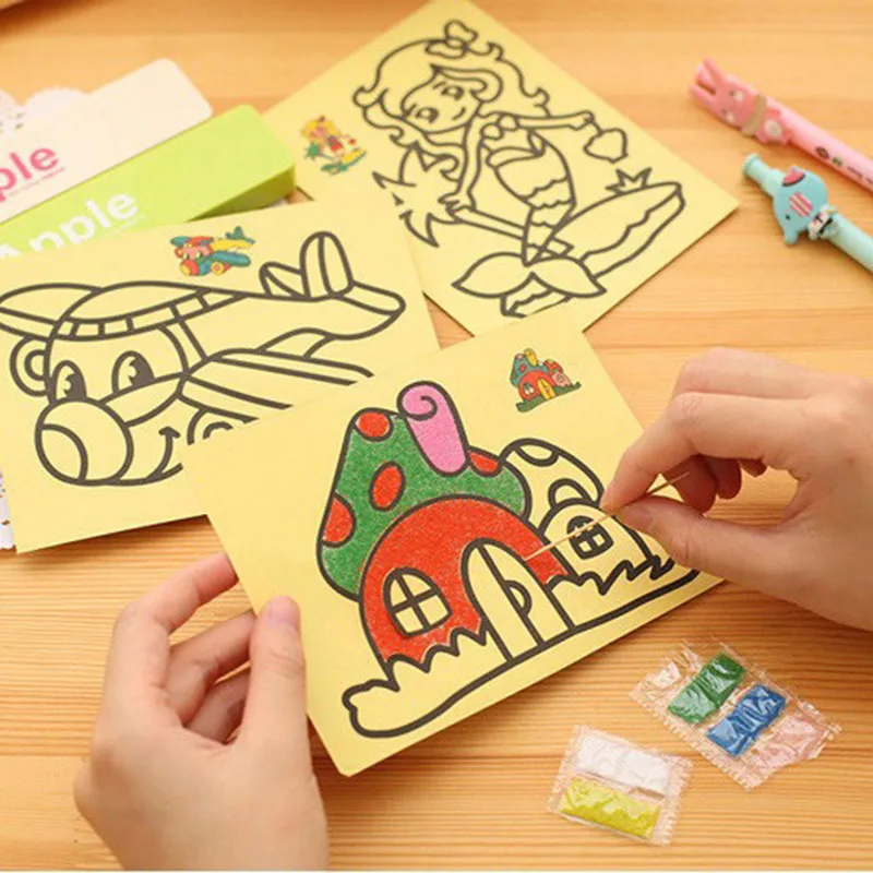 2 шт случайный стиль 12X16 см детские игрушки для рисования картины из песка ребенок DIY ремесла обучающая игрушка